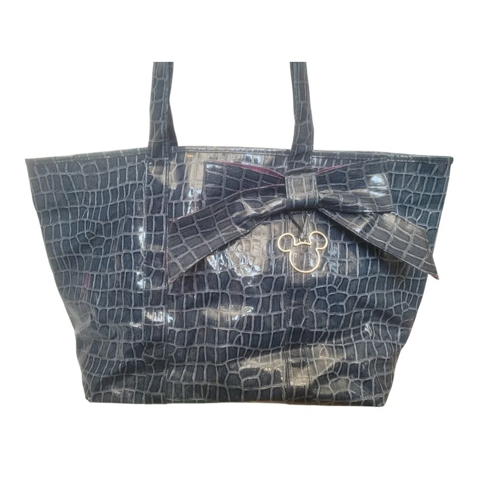 Disneyland Resort Blue Croc Embossed Tote Bag W‎ Purple Argyle  Mickey Lining